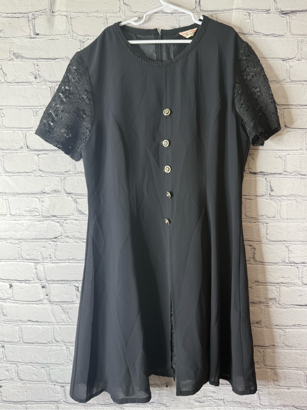 Vintage Talbots Black Lace Sleeve A-Line Dress